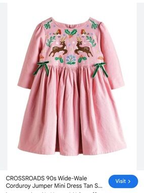 Mini Boden Pink Corduroy Dress with Deer Embroidery